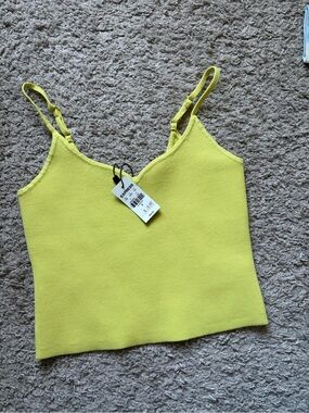 Express Bright Yellow V-Neck Knit Cami with Adjustable Straps
